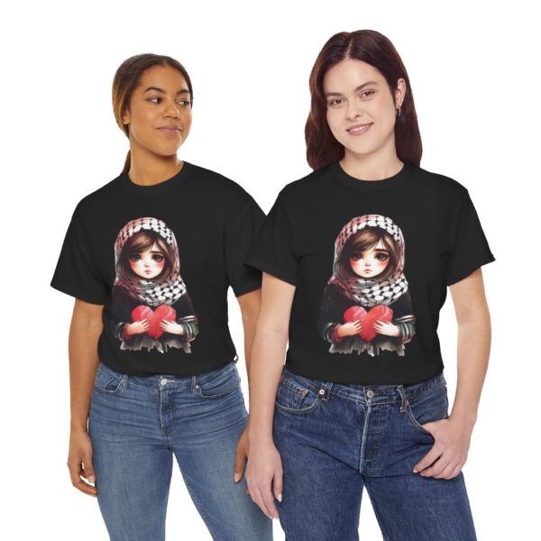 Sad Keffiyeh Girl with Heart Palestinian Pride T-Shirt - Image 5