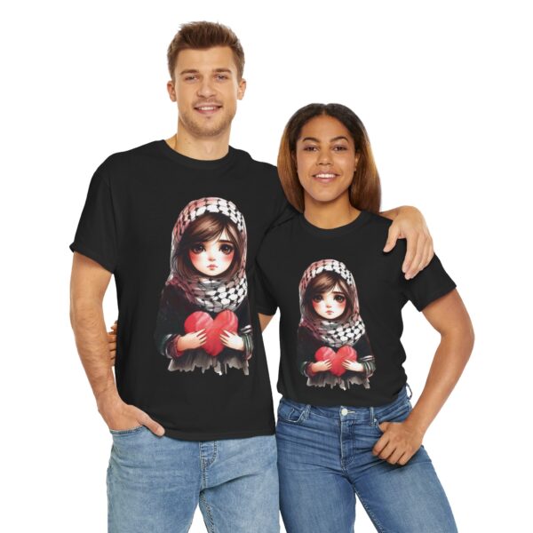 Sad Keffiyeh Girl with Heart Palestinian Pride T-Shirt - Image 4