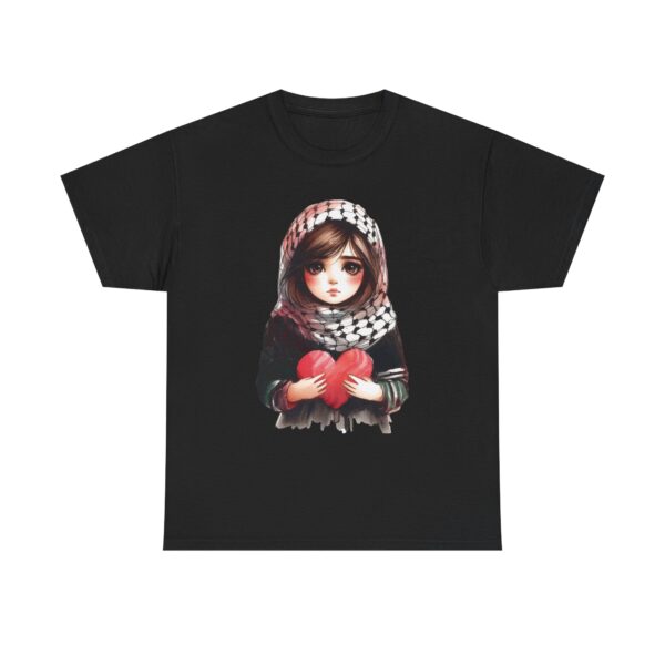 Sad Keffiyeh Girl with Heart Palestinian Pride T-Shirt