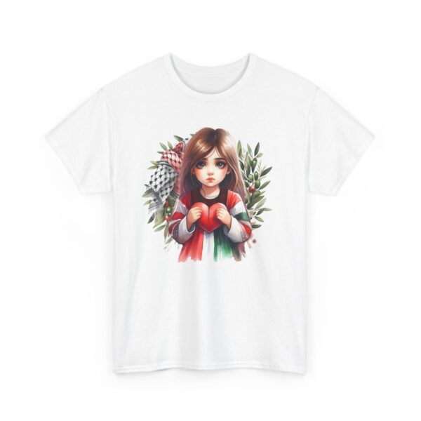 Palestinian Child Unisex Tee, Olive Branches Keffiyeh Graphic Shirt, Sad Middle Eastern Youth Artistic Top, Israel Palestine Conflict - Image 3