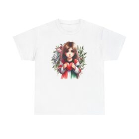 Palestinian Child Unisex Tee, Olive Branches Keffiyeh Graphic Shirt, Sad Middle Eastern Youth Artistic Top, Israel Palestine Conflict